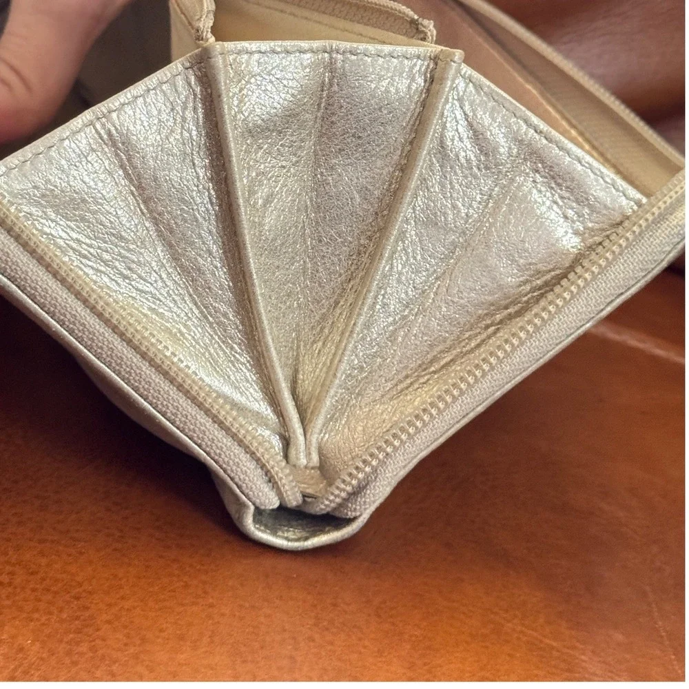 Chanel Timeless CC Zip Around Long Wallet Metallic Champagne Gold Leather Italy